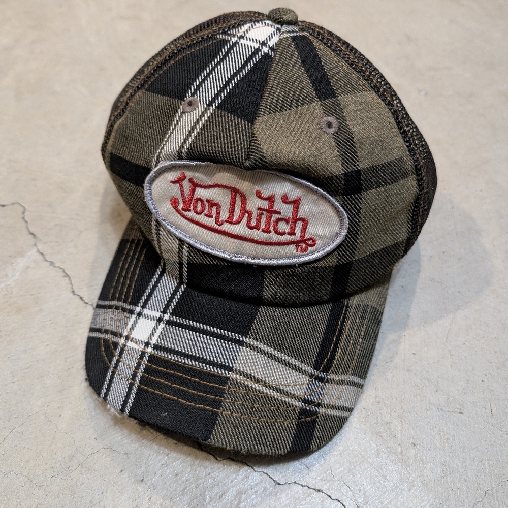 Von Dutch Plaid Green Black Trucker Hat